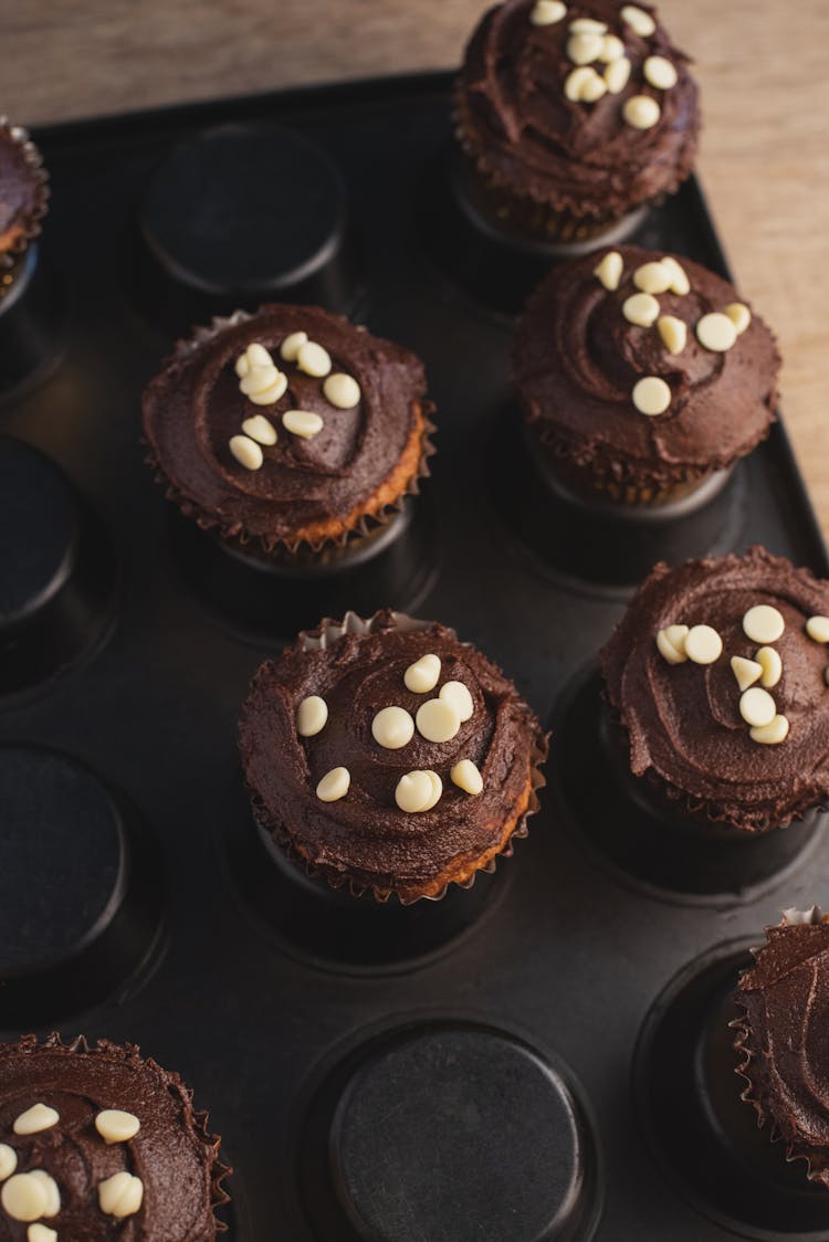 Sweet Chocolate Cupcakes On Tray