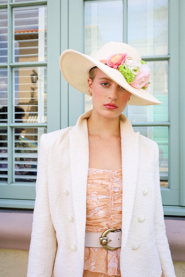 Model In Hat With Flowers