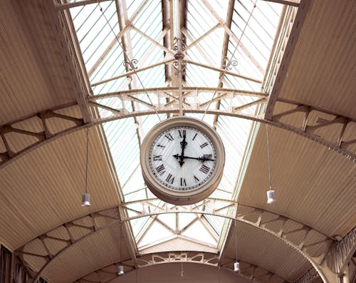 An Old Clock Hanging in the Vitebsk Railway Station, Saint Petersburg, Russia