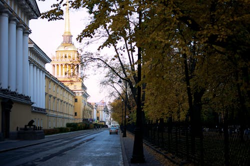 Old Historic Building near Park in Autumn