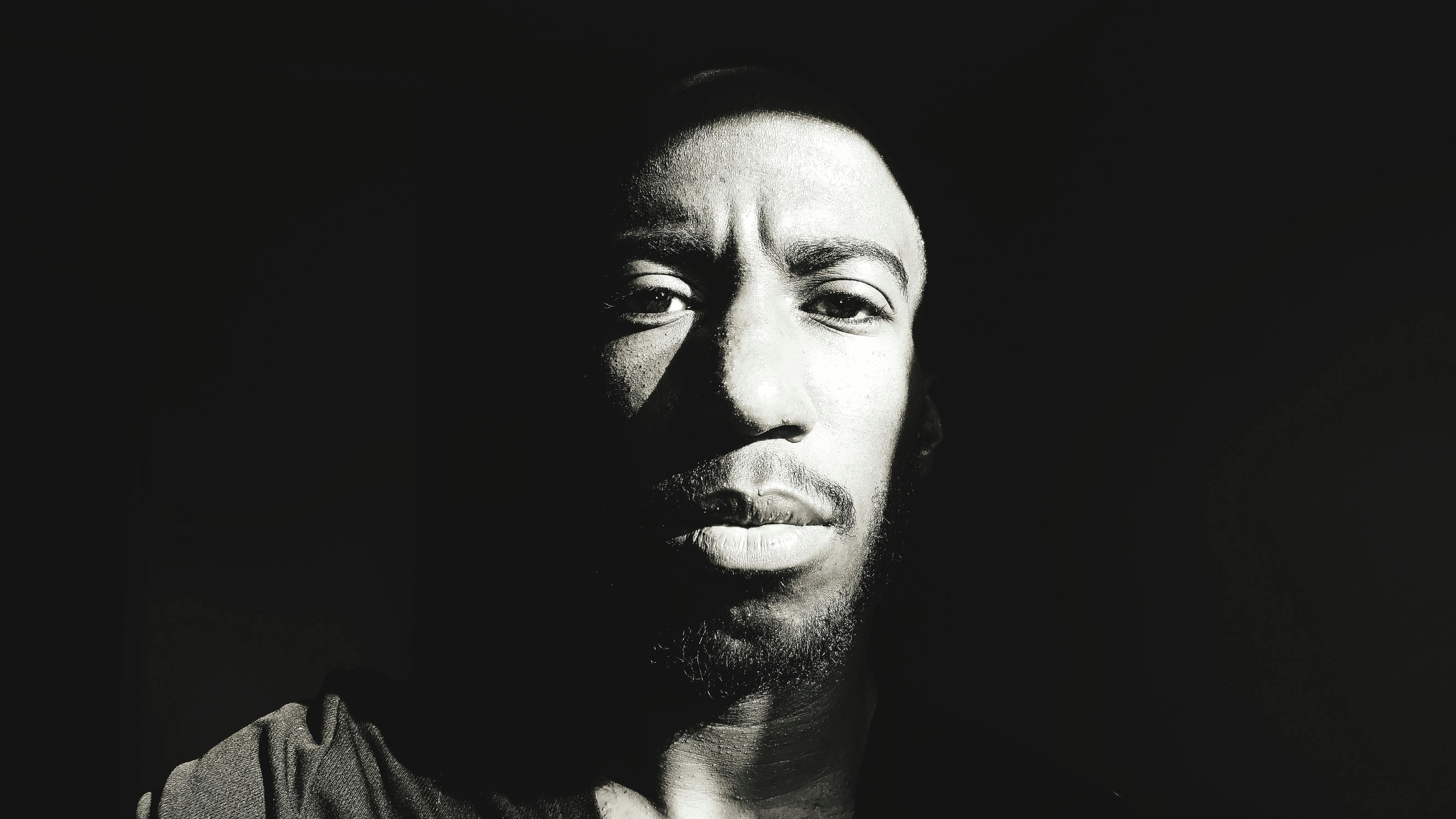 Grayscale Photo Of Man S Face Free Stock Photo