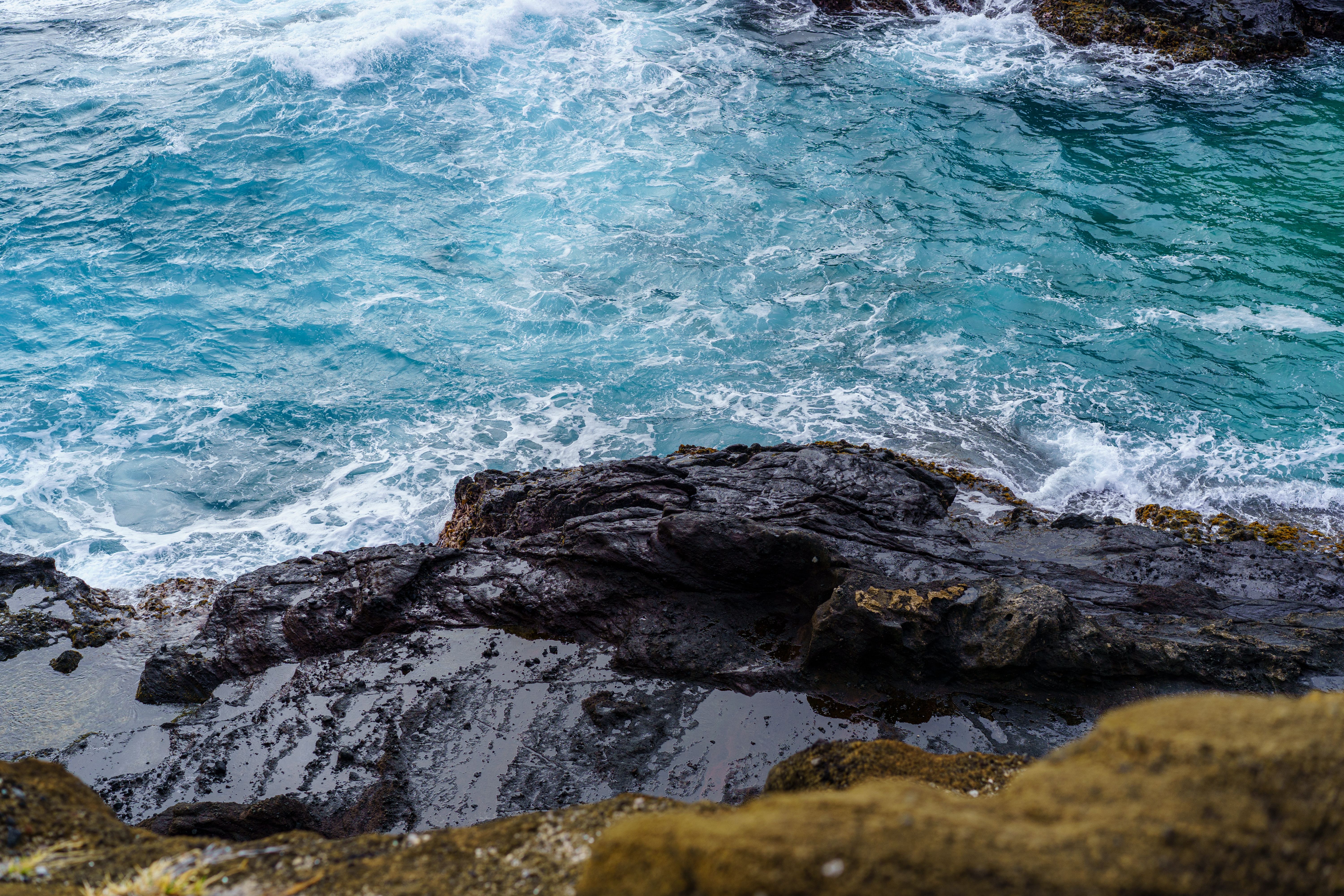 A person standing on the rocks looking at the ocean · Free Stock Photo