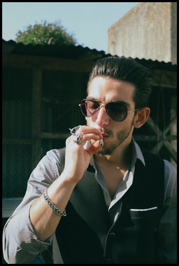 Portrait Of Man Smoking Cigarette