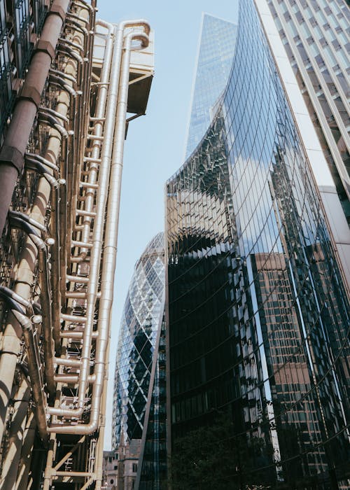 Low Angle Shot of Modern Skyscrapers in Downtown London, England, UK 