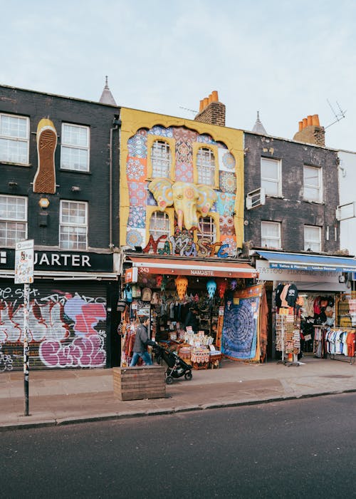 View of Colorful Facades of Buildings in Camden Town, London, England, UK 