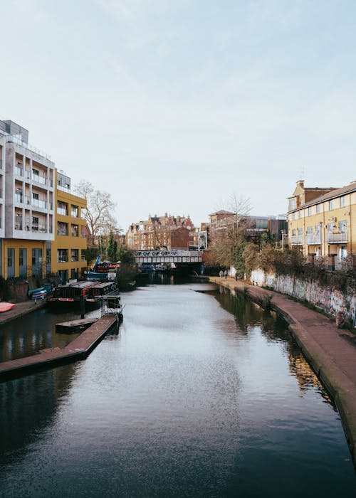 View of the Regents Canal and Waterfront Buildings in London, England, UK 