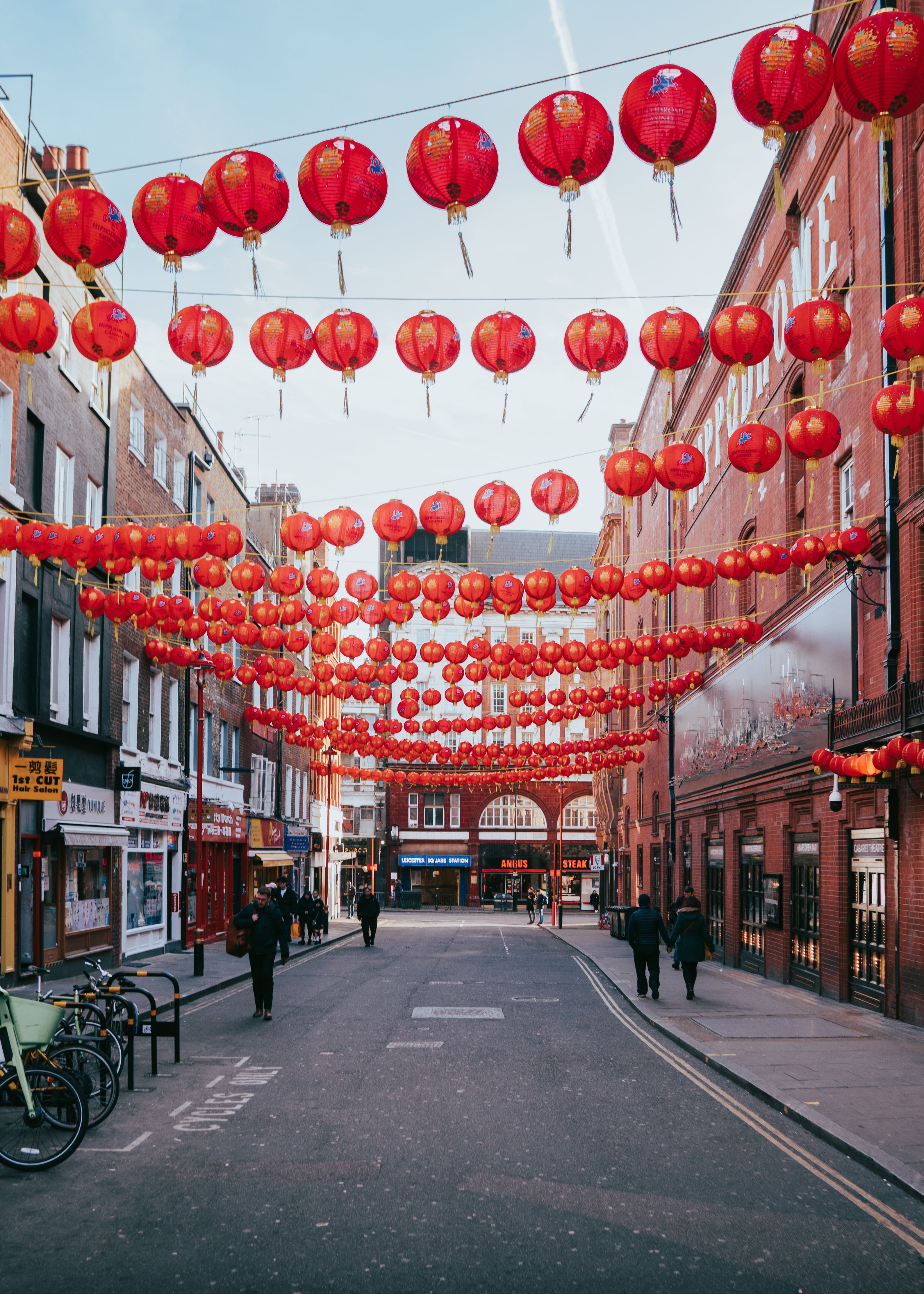Chinese Red Lanterns Hanging over a City Street · Free Stock Photo