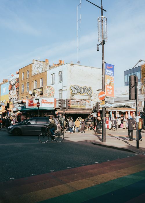Free Street scene in Camden Town, London showcasing vibrant life and urban culture. Stock Photo