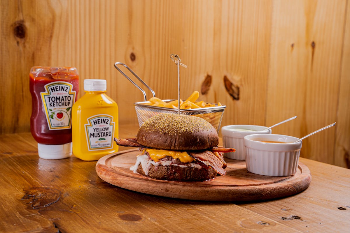 burger with ketchup and mustard