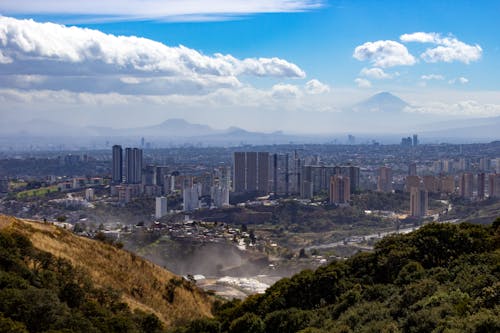 Panoramic View of a City in a Mountain Valley 