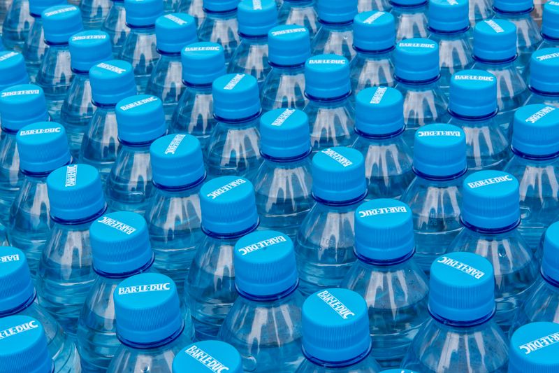 Stacked plastic water bottles