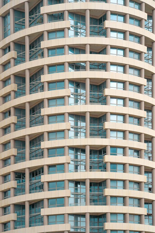 Balconies in modern apartment buildings in new neighborhood