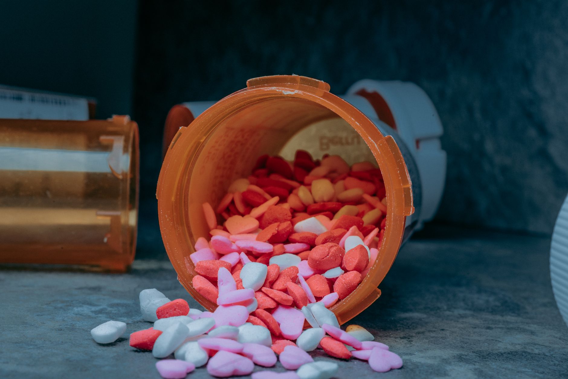 Prescription pills on a pharmacy counter