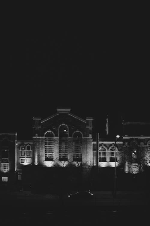 Illuminated Building Facade at Night