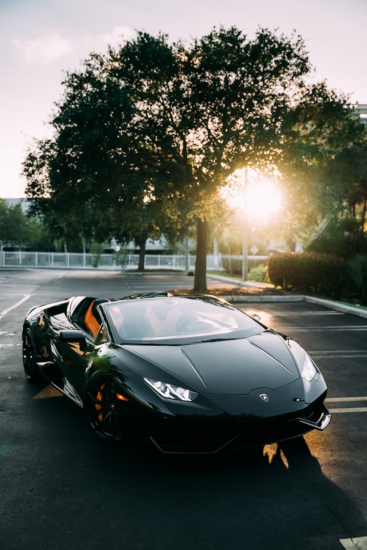 Black Convertible Car On A Parking Lot 