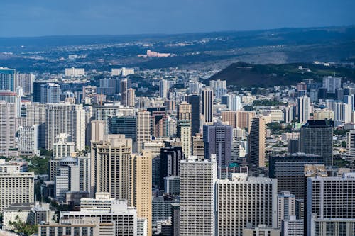 City Downtown of Honolulu, Hawaii in Birds Eye View
