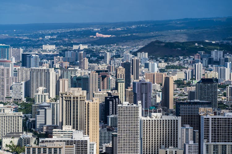 City Downtown Of Honolulu, Hawaii In Birds Eye View