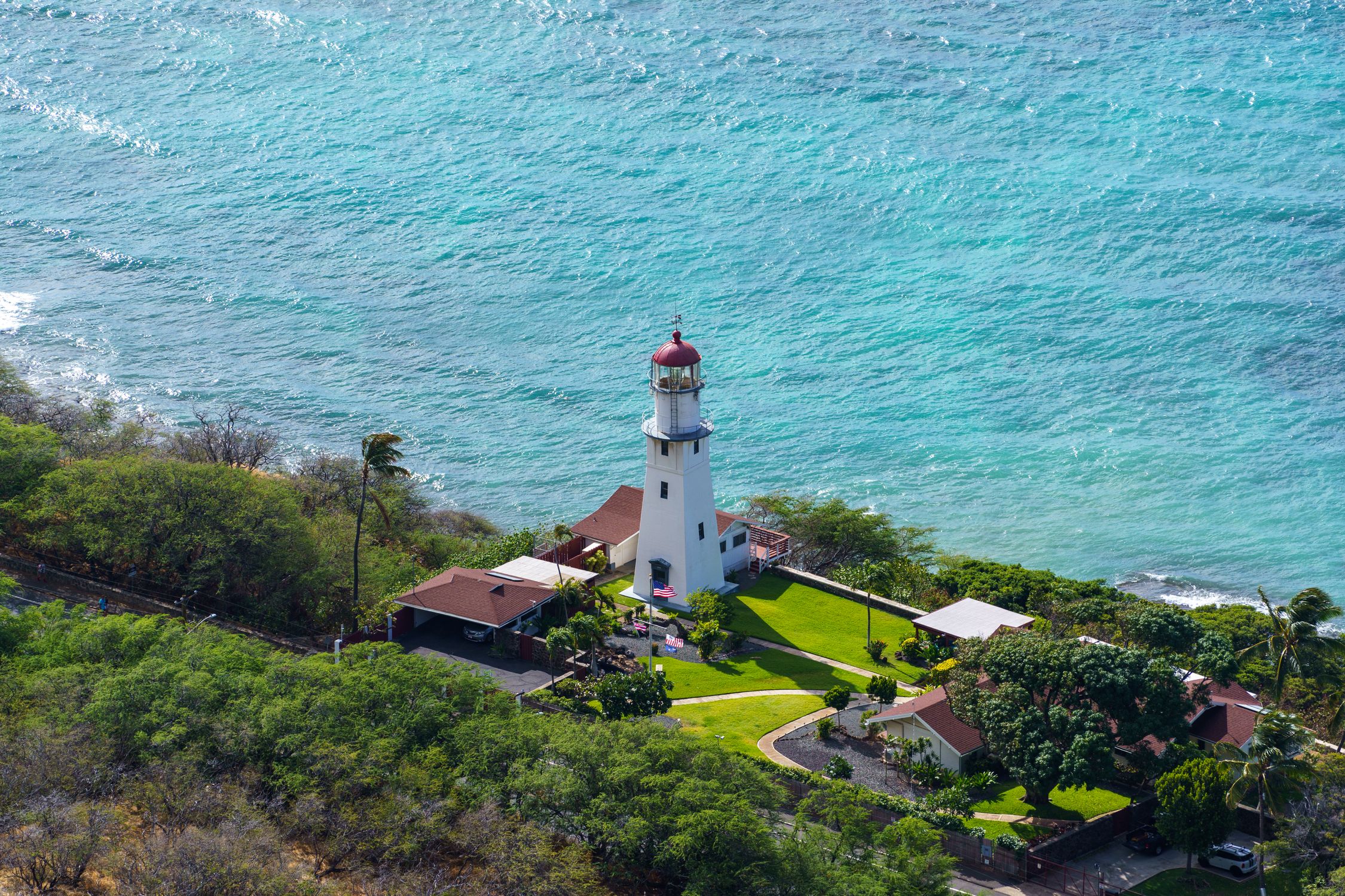 Aerial View of the Diamond Head Lighthouse in Hawaii, USA · Free Stock
