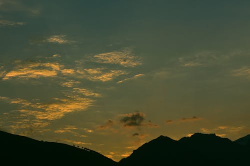 Mountains Silhouette under Dramatic Sunset Sky