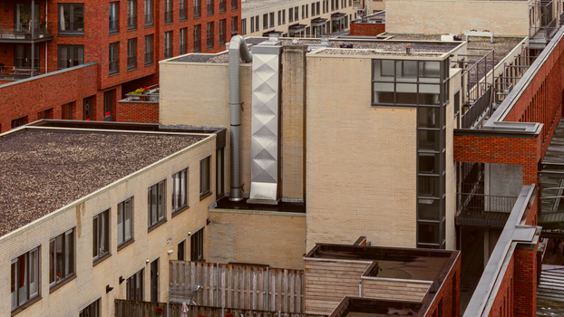 Aerial view of urban architecture in Zwolle, featuring modern buildings.