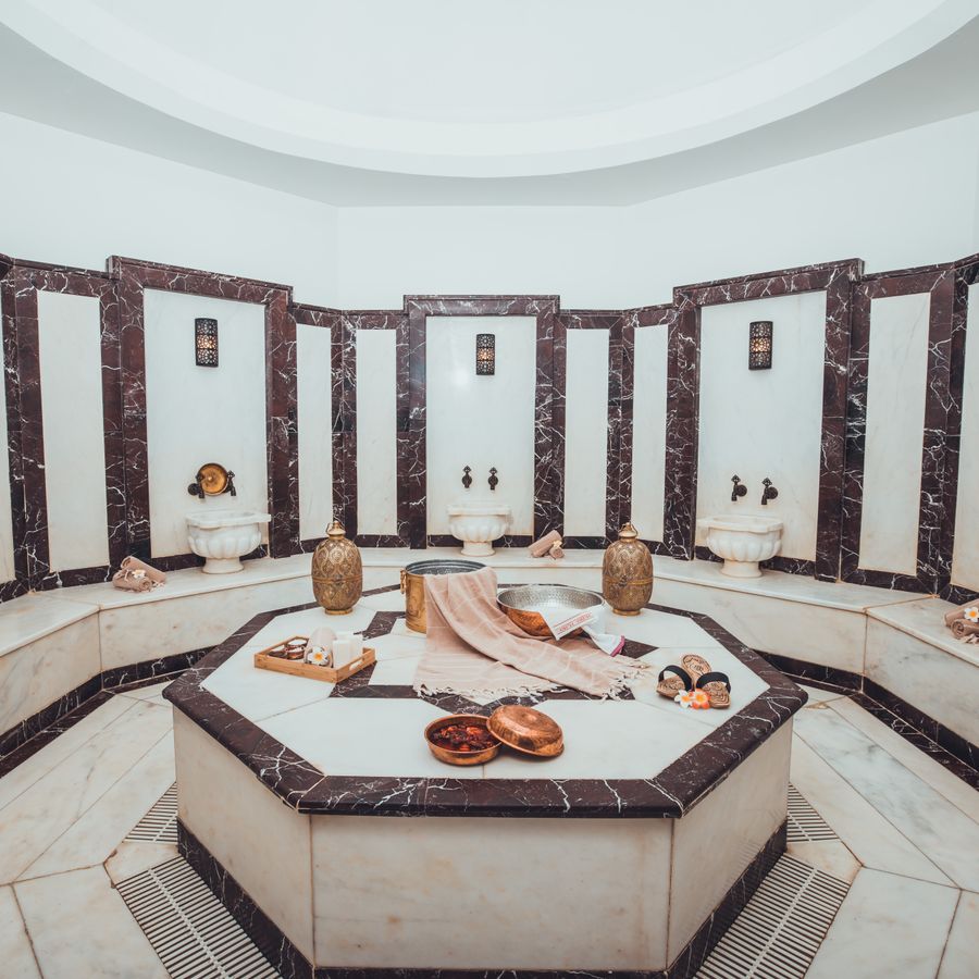 Warm marble spa interior designed for relaxation
