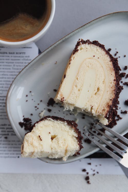 Fork and Sweet Cake on Plate