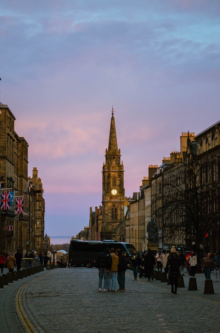 Cobblestone Alley And The View Of The Tron Kirk Church In The Royal Mile, Edinburgh, Scotland