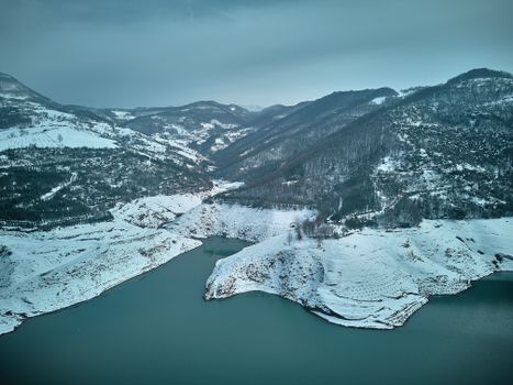 High Angle View of Mountains and Sea in Winter 