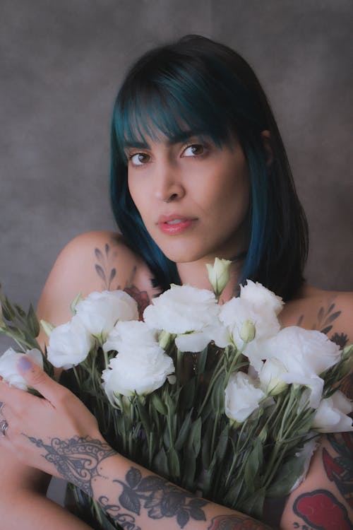 Woman with White Roses