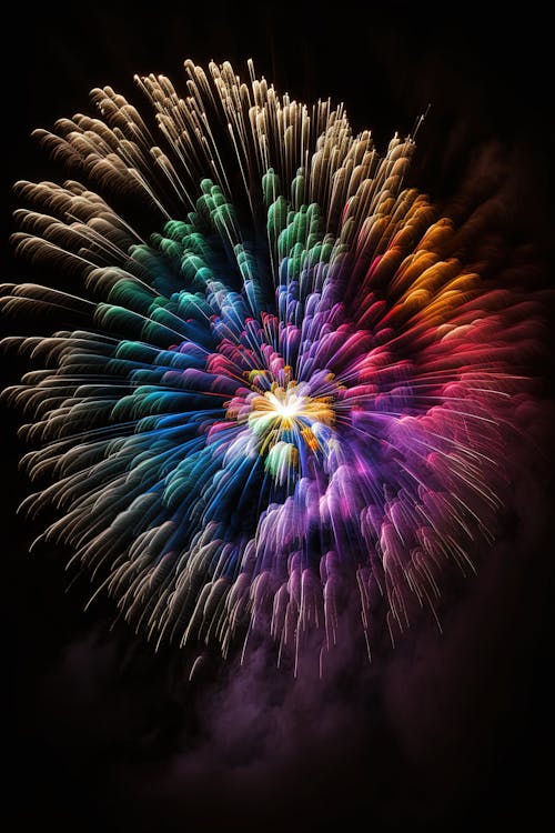 Multicolored Fireworks at Night