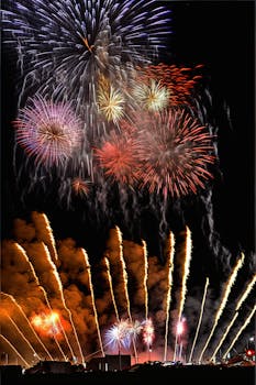 A colorful fireworks display lighting up the night sky during a festive celebration.