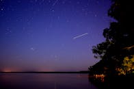 在阿根廷坎德拉里亚湖，一个宁静的夜景捕捉了星星和树木的轮廓