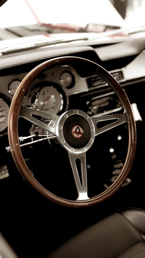 Steering Wheel of Vintage Car