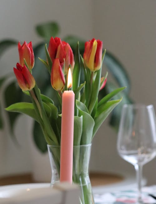 Wax Candle and Flowers