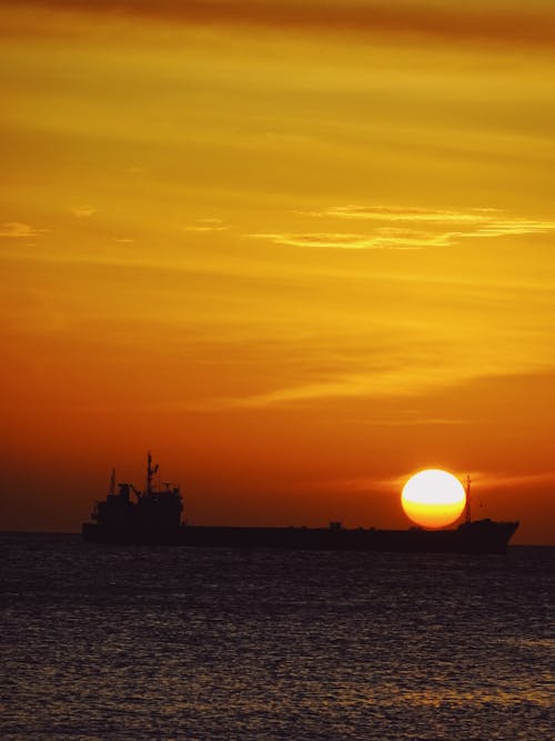 Ship Silhouette at Sunset