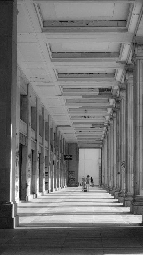 Black and White Photo of a Corridor 