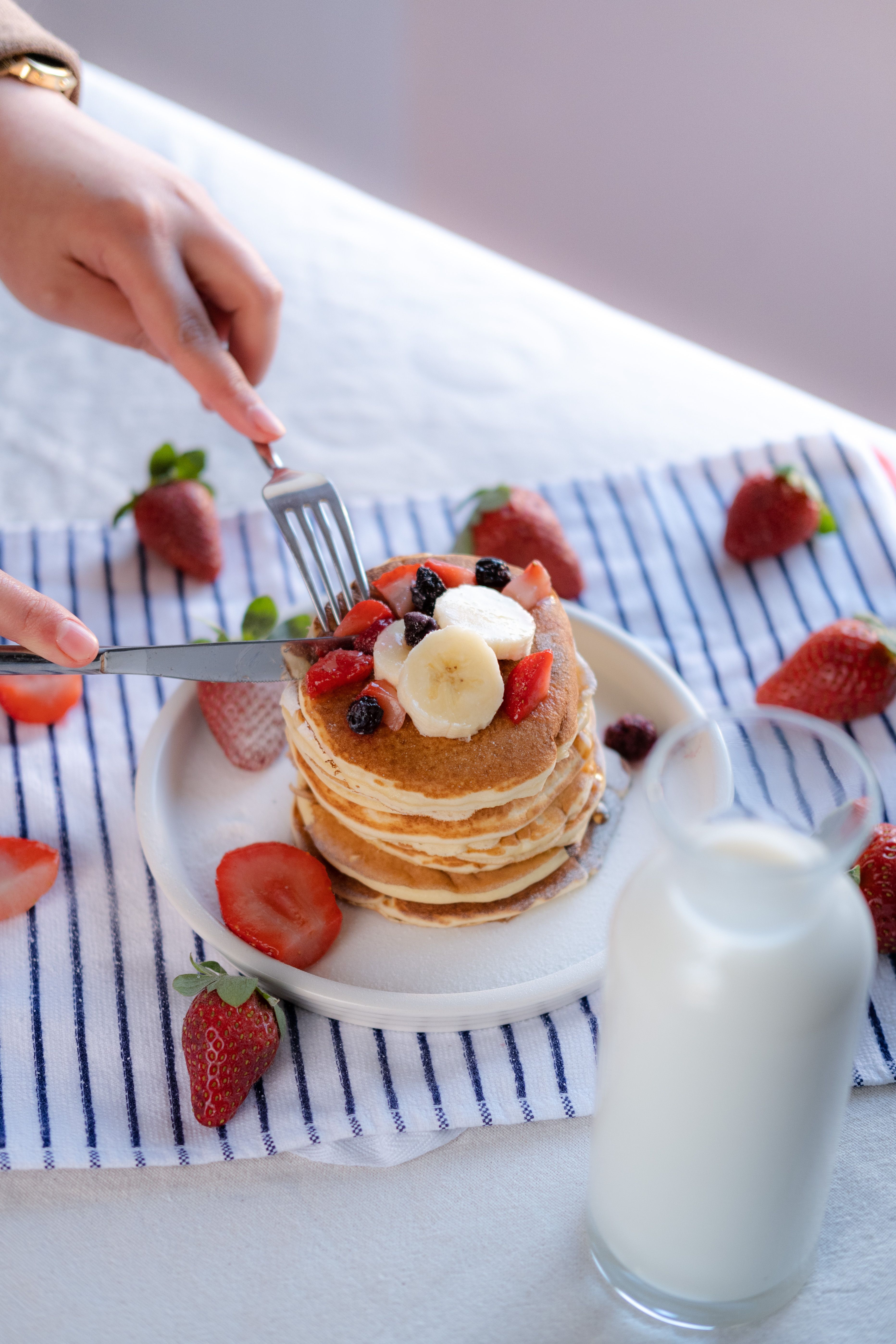 American Pancakes With Fruits Free Stock Photo