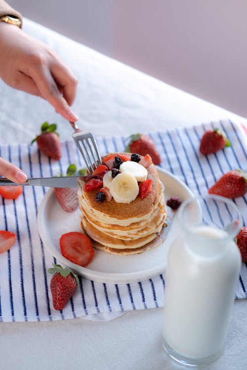 Free American Pancakes with Fruits Stock Photo