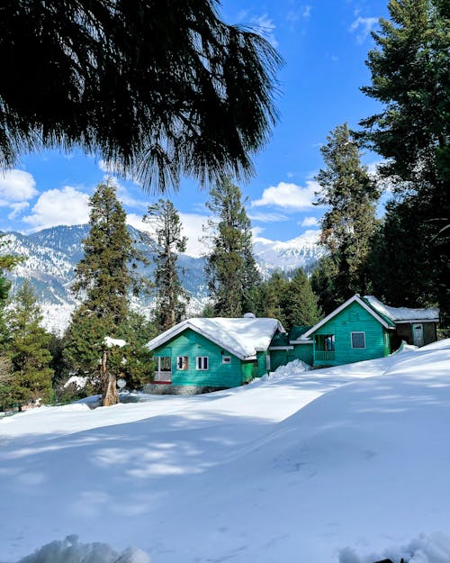 Cabins on a Mountainside in Winter 