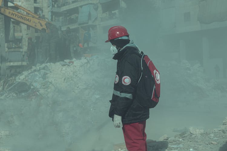 Rescuer At Work After Earthquake