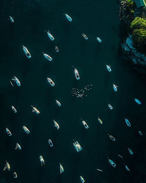 Draufsichtfoto Von Booten Auf Ozean