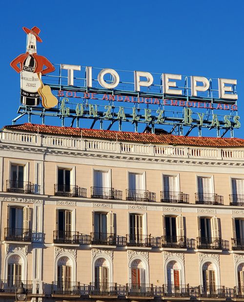 Free Puerto del Sol, Madrid Spain  looking at The Tio Pepe sign Stock Photo