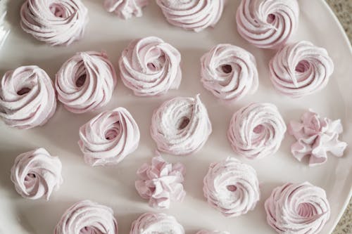 Pink Meringues on a White Plate