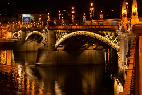 Illuminated Margit Bridge in Budapest