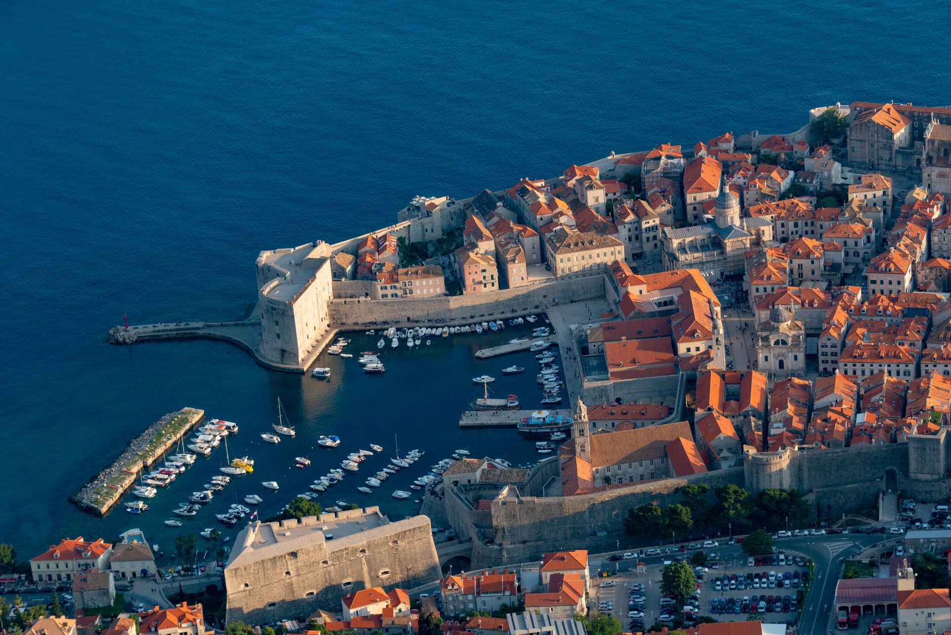 Libertas city bus stopped at Pile Gate with the Old Town walls behind