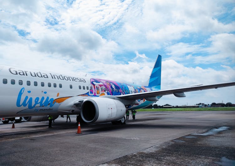 View Of A Garuda Indonesia Commercial Airplane At The Airport 