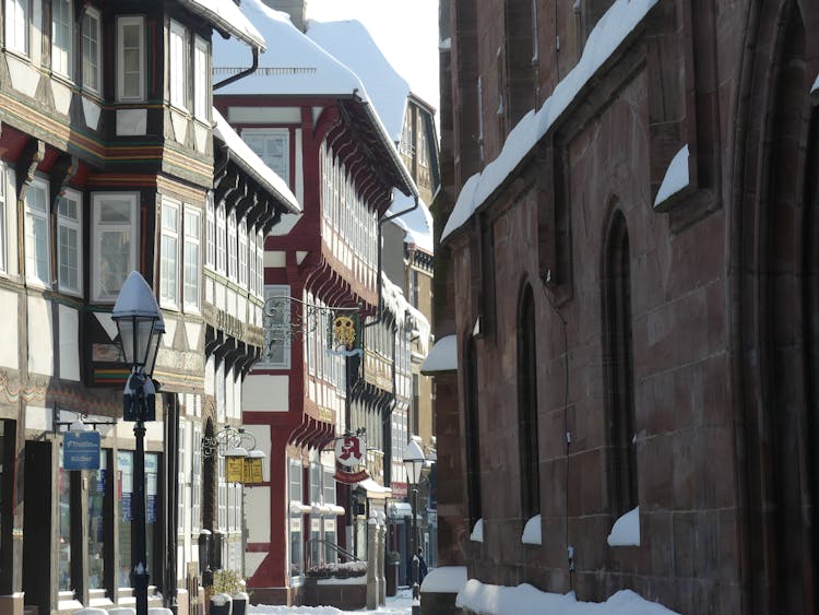 Walls Of Buildings In Town In Winter