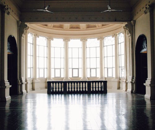 Classic White Columns in Museum Hallway