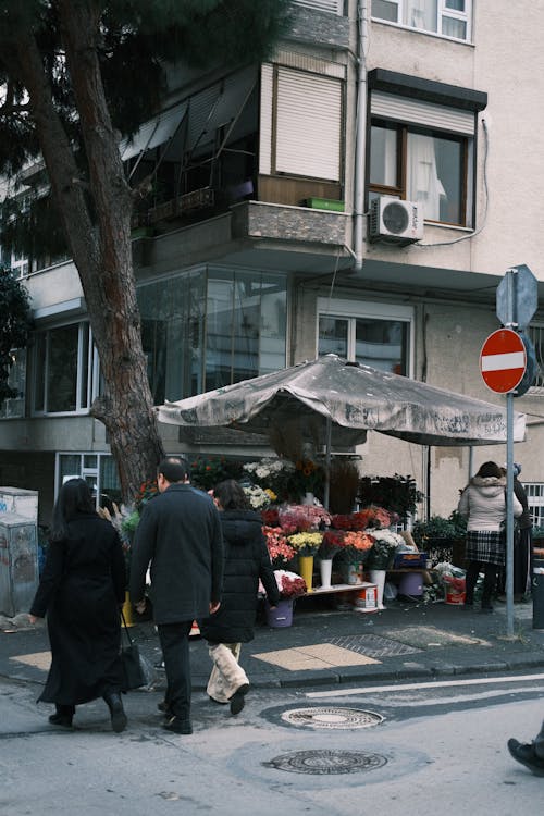 Free A Market Stall with Flowers on a City Street  Stock Photo