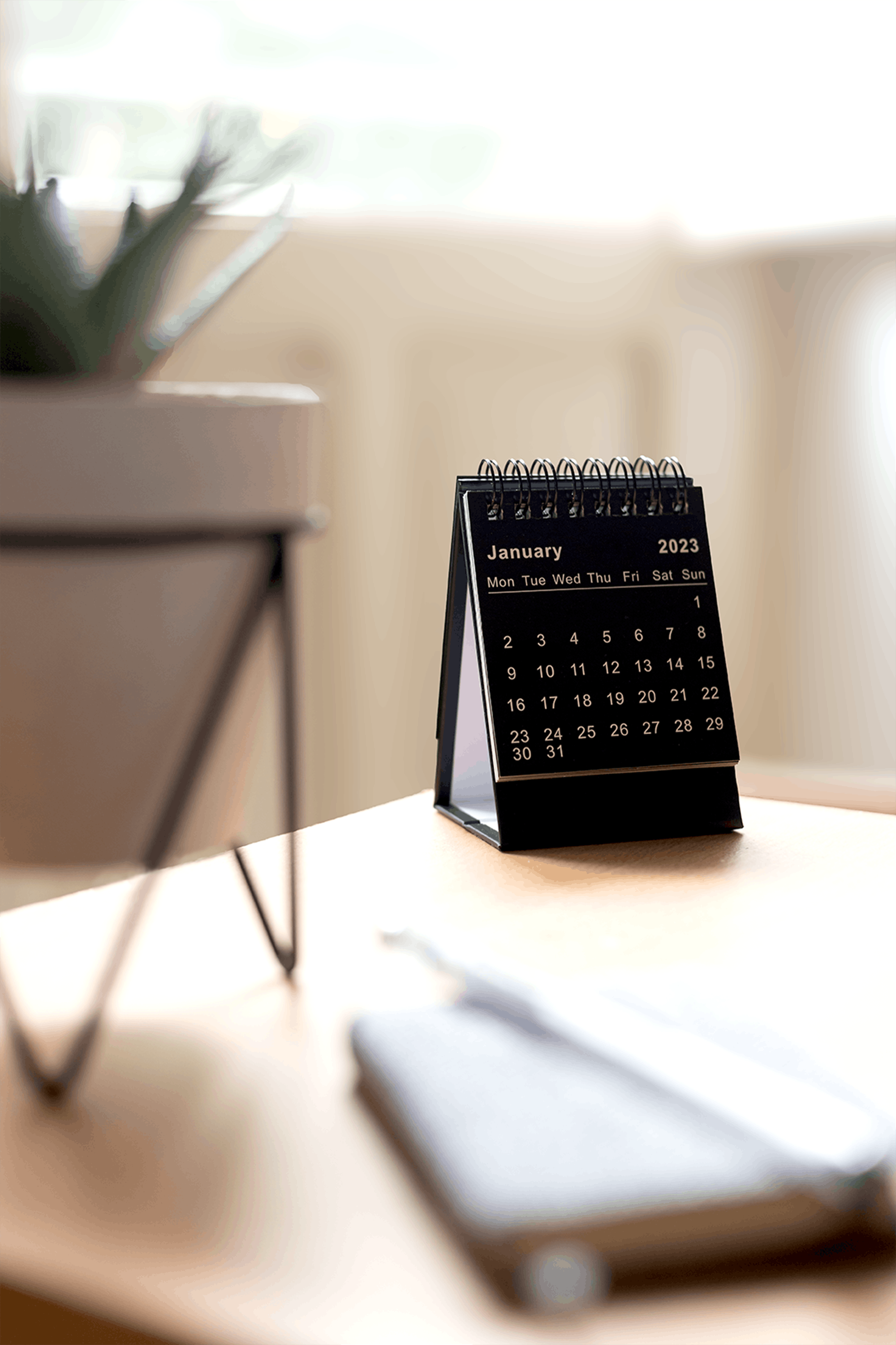 calendar standing on desk